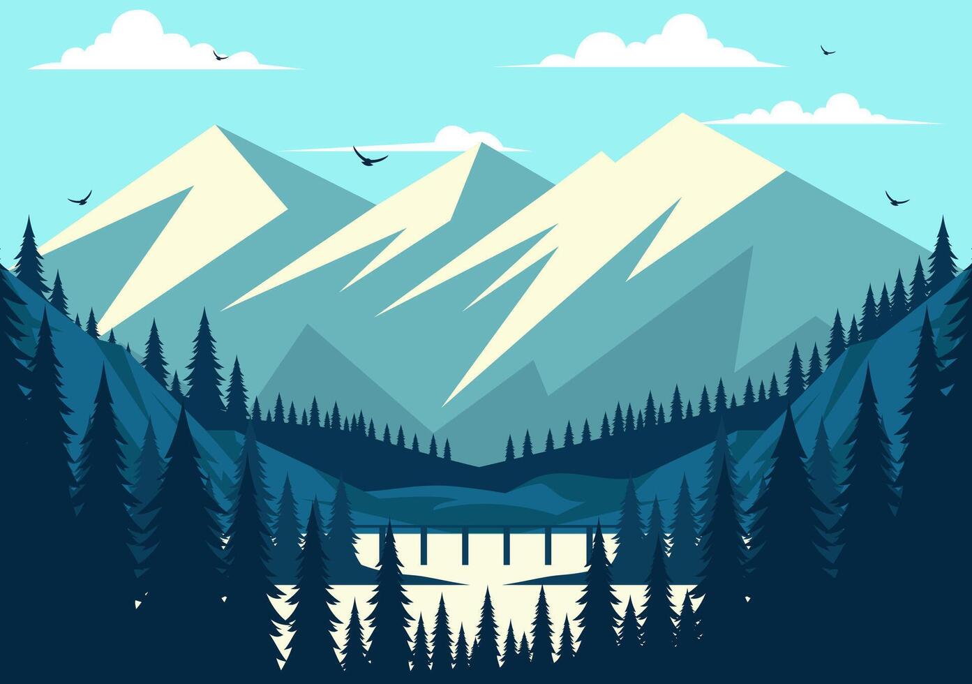 Mountain Panorama Illustration for International Mountain Day with Trees and Valleys in Flat Style vector