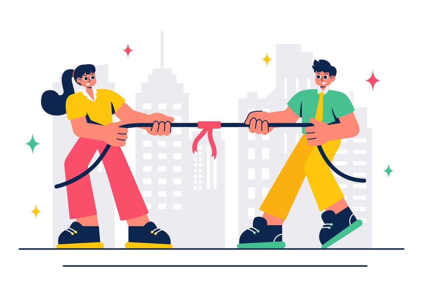 Flat Style Tug of War Illustration Depicting a Rope-Pulling Challenge vector