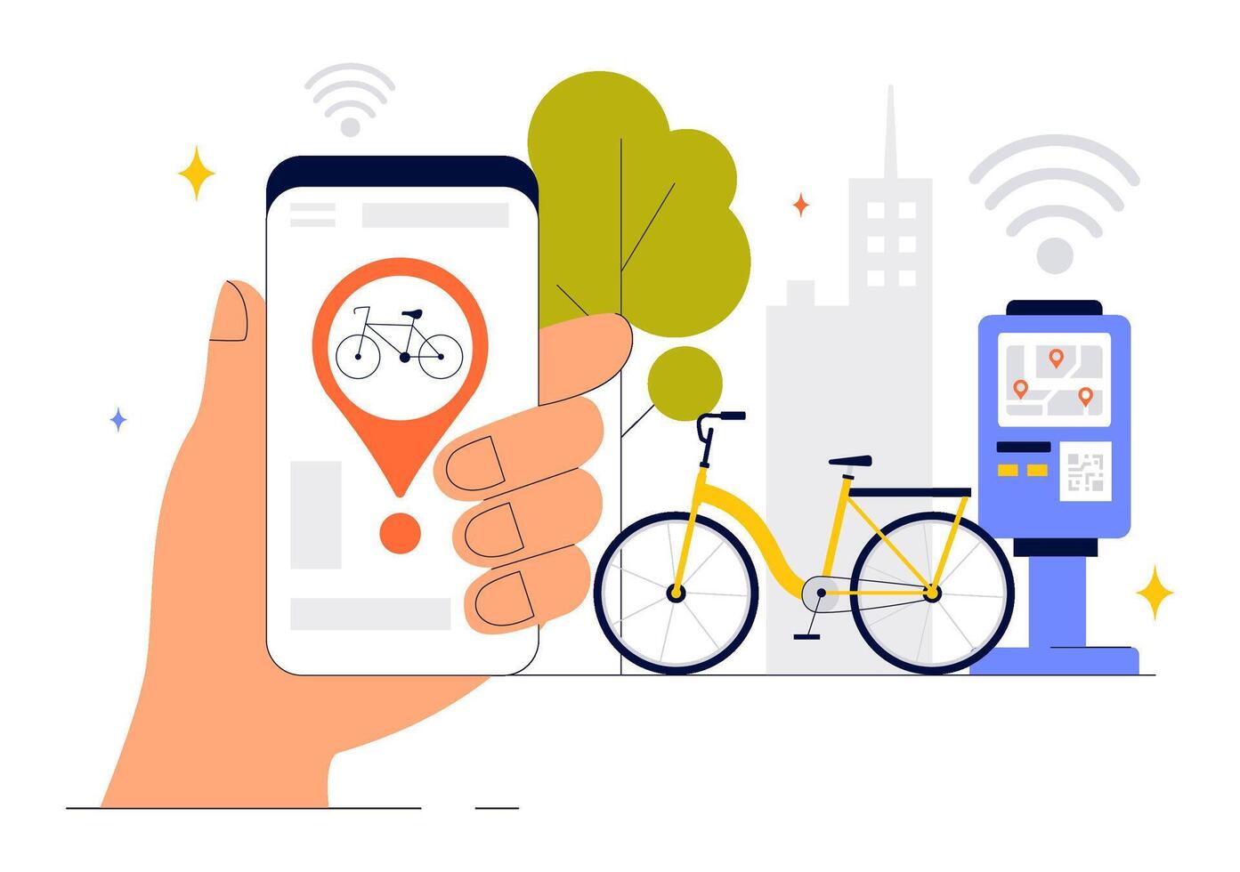 Illustration of a Smart Bike with Navigation and Tracking Apps Concept vector