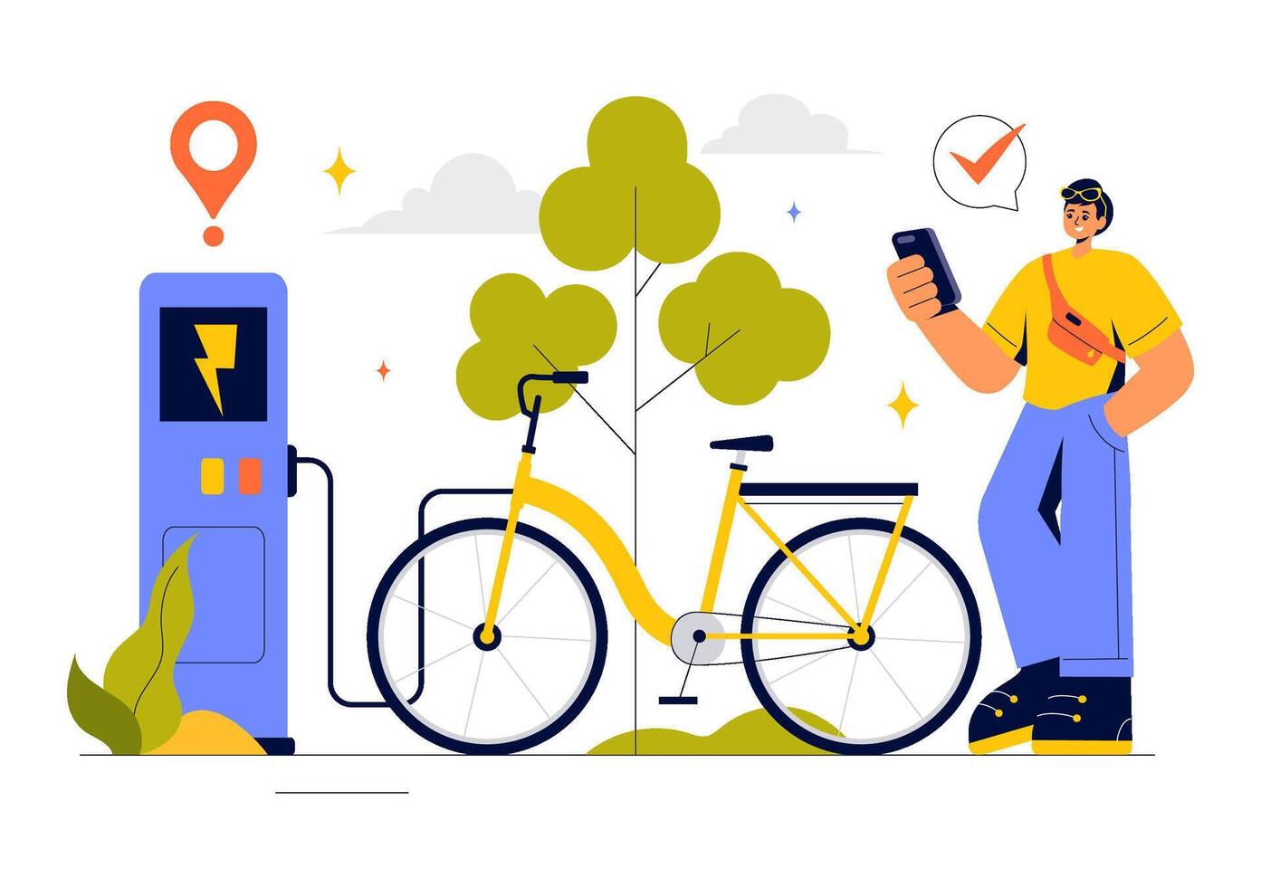 Modern Cycling Technology Illustration with Navigation and GPS Tracker in a Flat Background vector