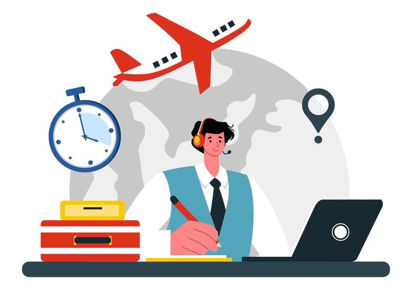 Tour Guide Assistant Illustration Helping Travelers Plan Routes and Activities in a Cartoon Design vector