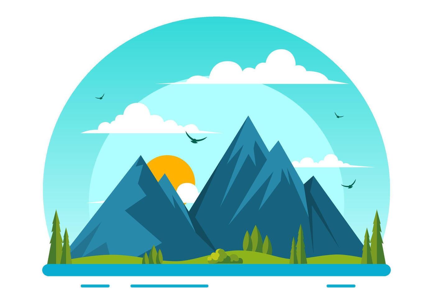 International Mountain Day Illustration of Mountains and Green Valley Scenery in Flat Cartoon Style vector