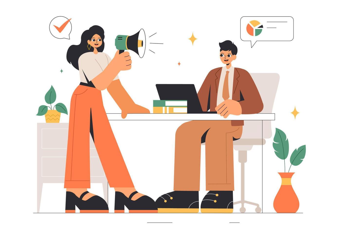 Businesswomen Leadership Illustration with Female Leaders Discussing Career and Success Goals in a Flat Background vector