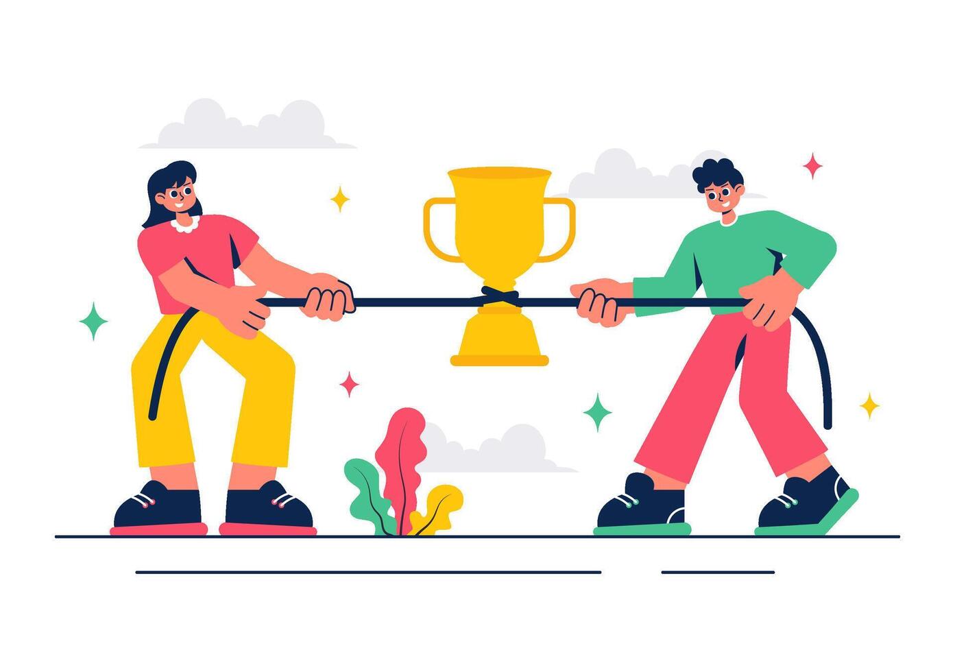 Illustration of a Tug of War Game Featuring Opposing Teams in a Cartoon Background vector