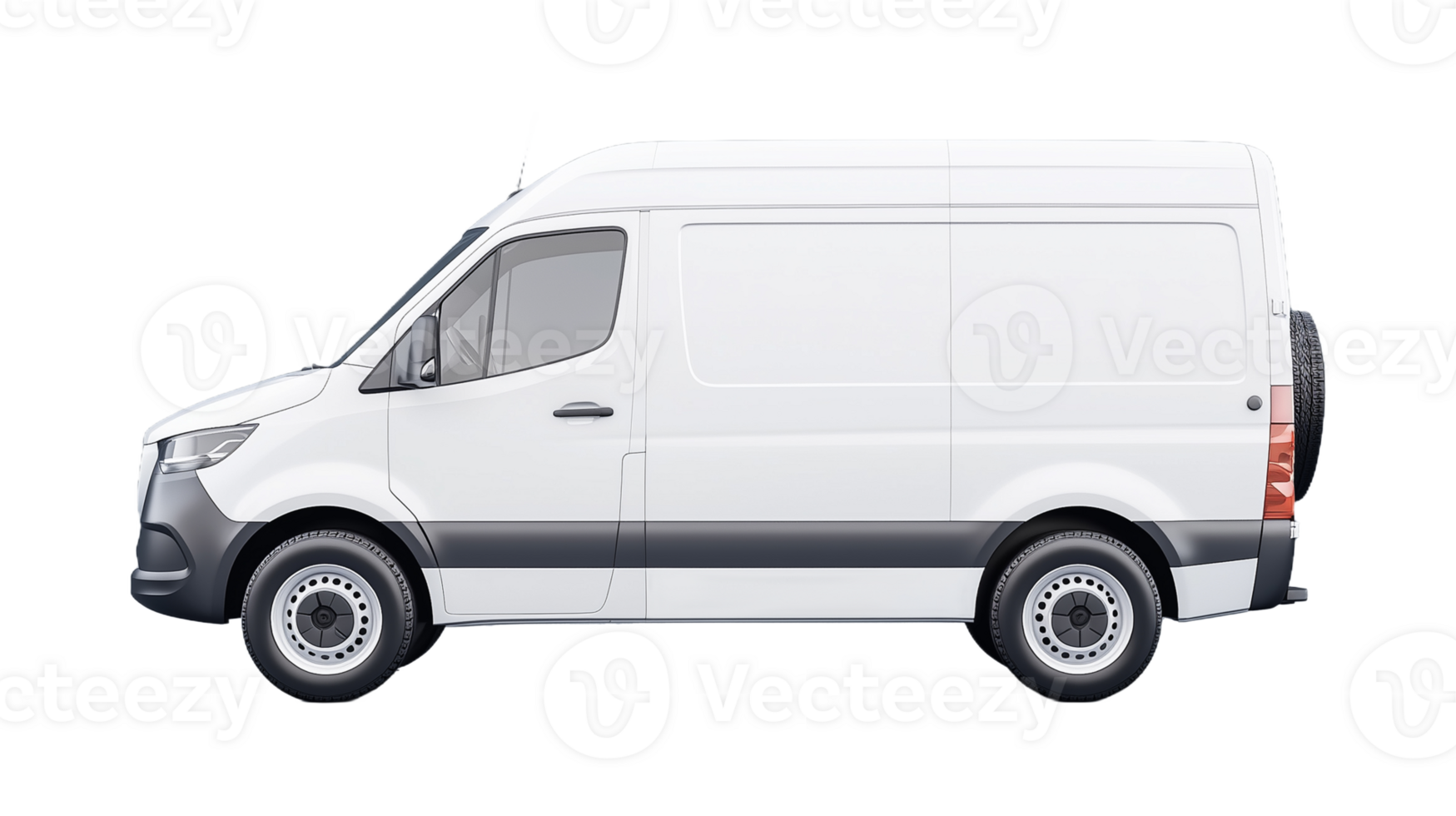White cargo van side view on transparent background png