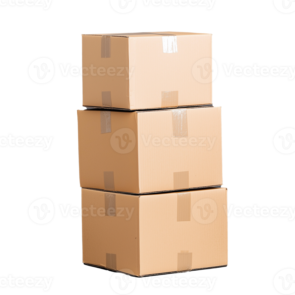 Stacked cardboard boxes for shipping and storage on transparent background png