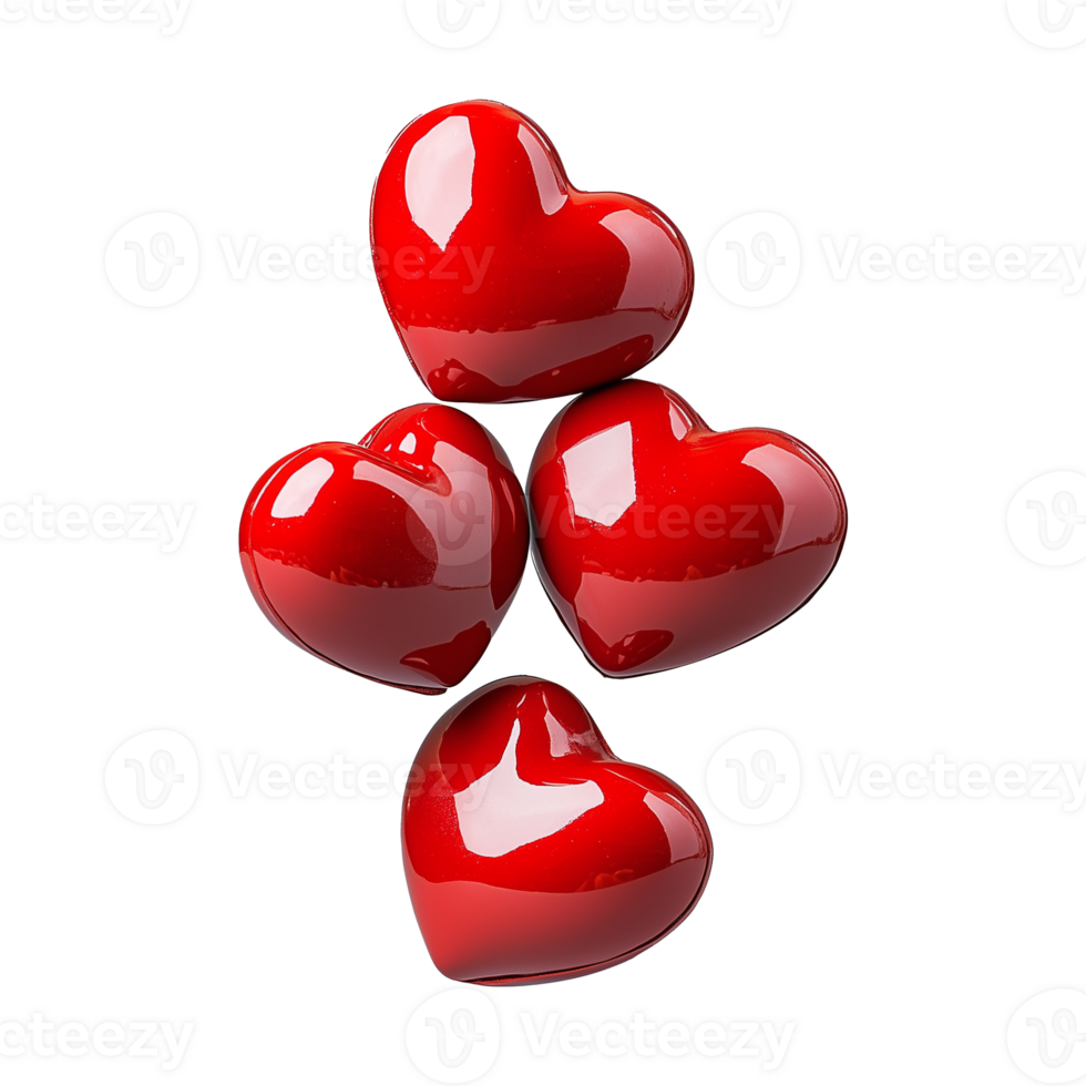 Four shiny red hearts arranged in a cluster png