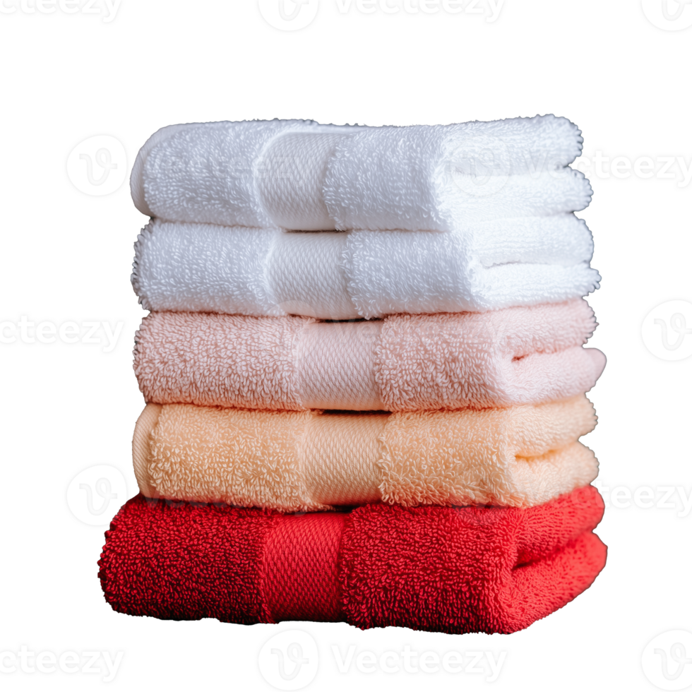 Stack of colorful folded towels on transparent background png