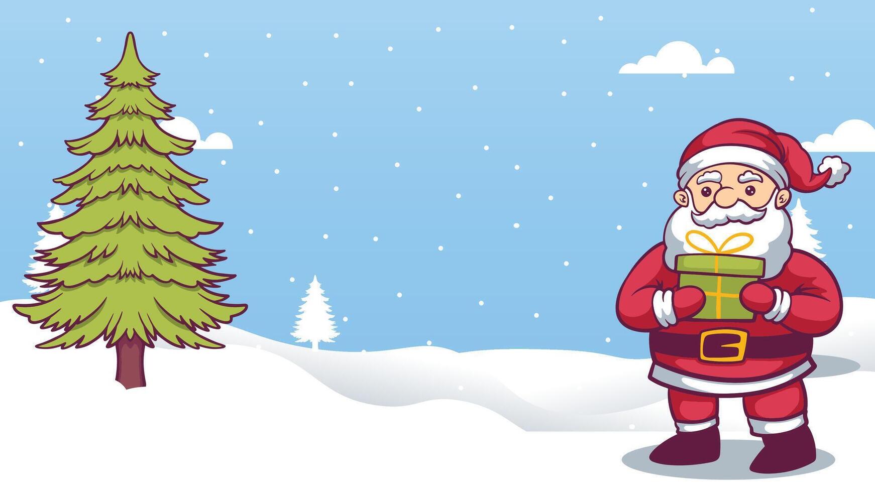 Merry Christmas and New Year Banner Design With santa claus and tree vector