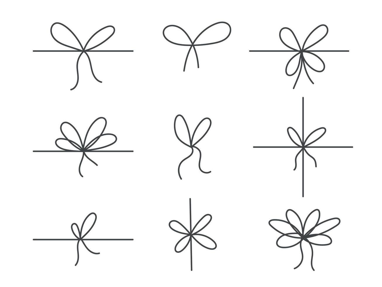 Simple bows on ribbon. Knot, decorative string bow vector
