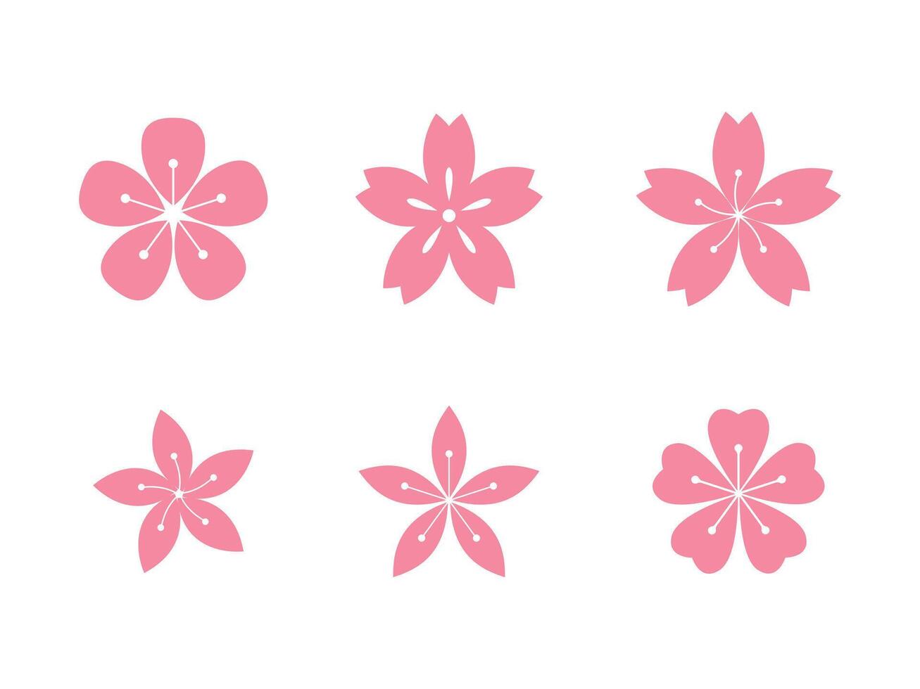 Japanese sakura cherry blossoms icon set. spring flower vector