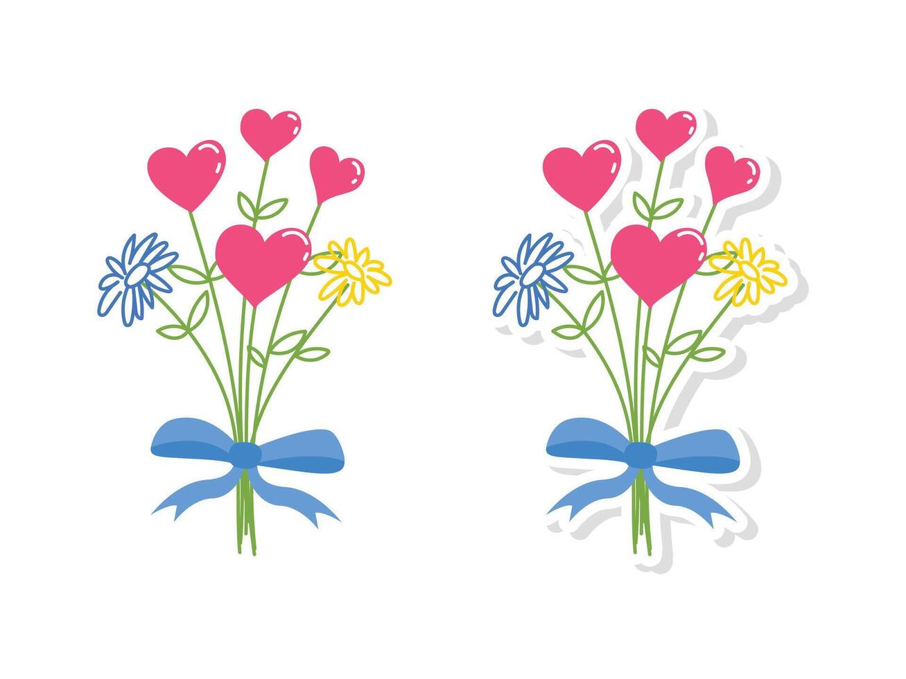 Flowers and heart bouquet with ribbon vector