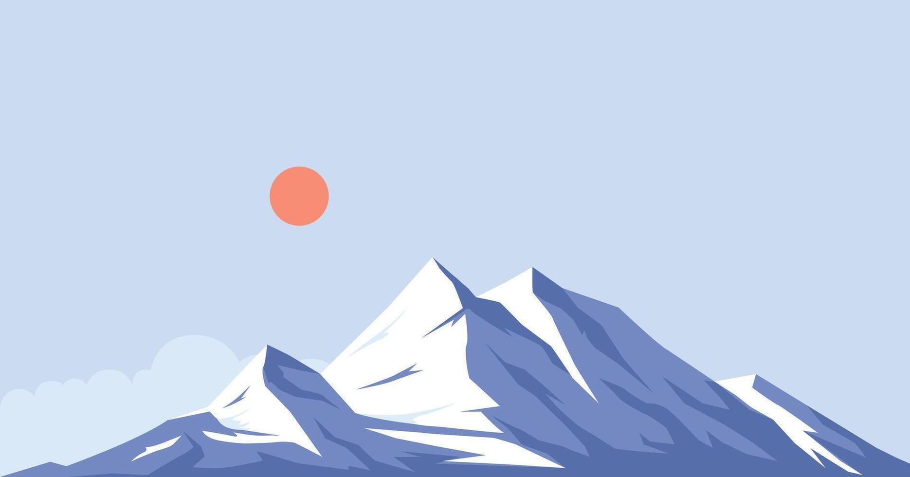Landscape snowy mountain range with sun vector