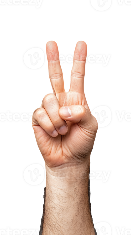 Hand making peace sign gesture on transparent background png