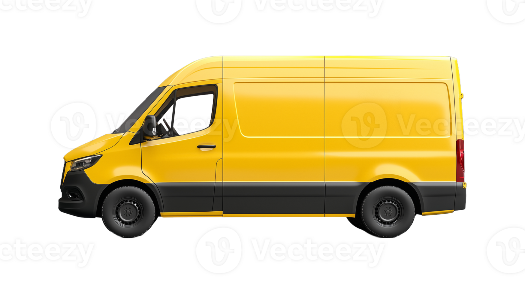 Yellow delivery van side view on transparent background png