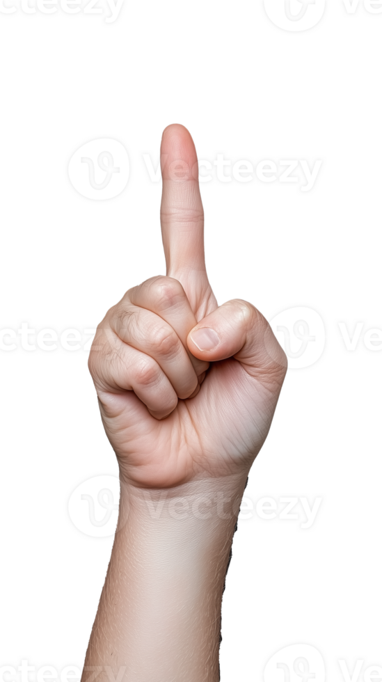 Hand gesturing number one with raised index finger png