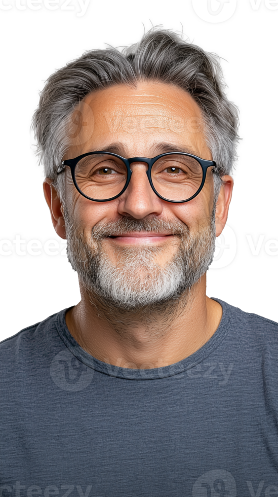 Smiling man with glasses and beard on transparent background png