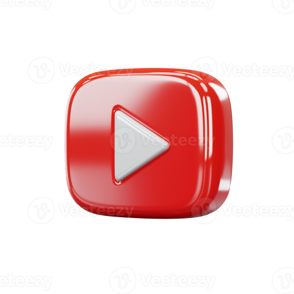 Red play button icon with glossy finish on transparent background png