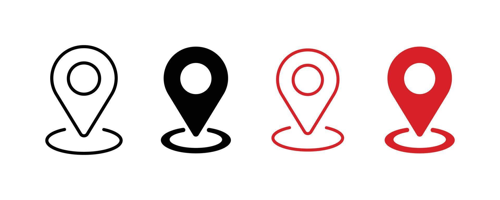 Location pin with circle, linear style icon. Red map pin location icon line set vector