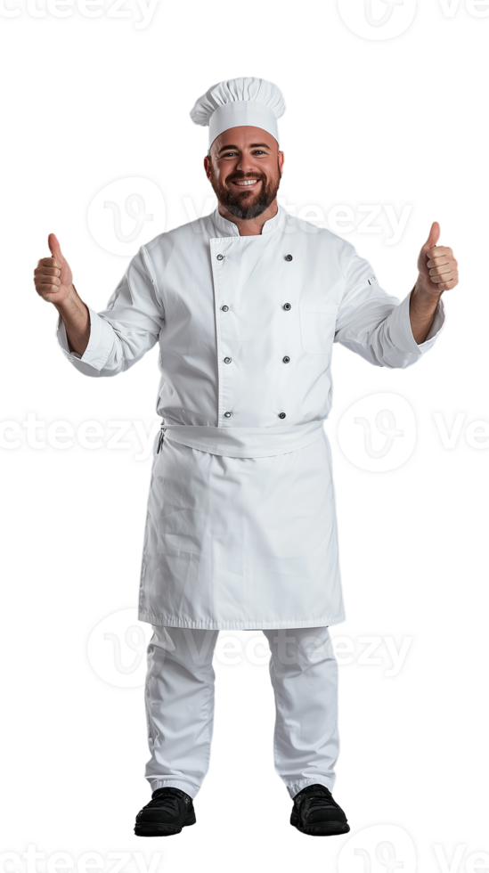 Smiling chef giving thumbs up in professional attire png