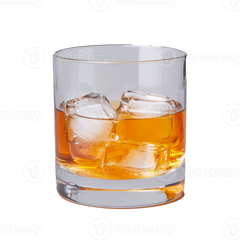 Glass of whiskey with ice cubes on transparent background png