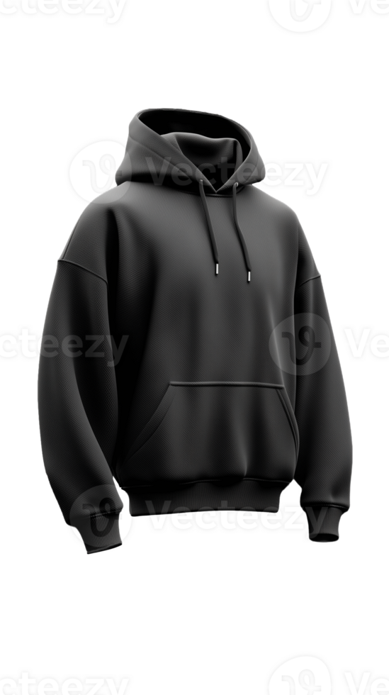 Black hoodie with drawstrings on transparent background png
