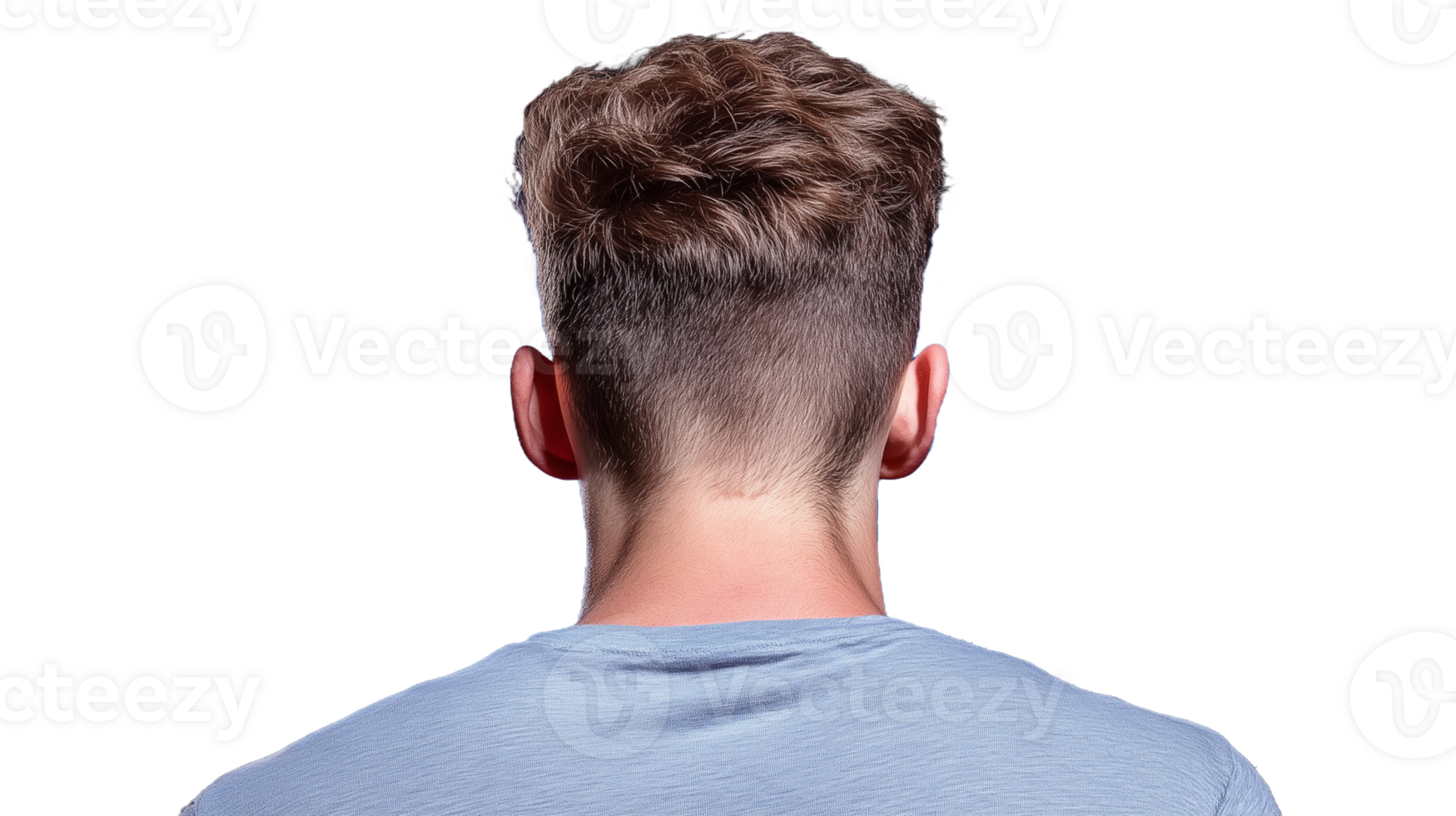 Back view of man with short haircut on transparent background png