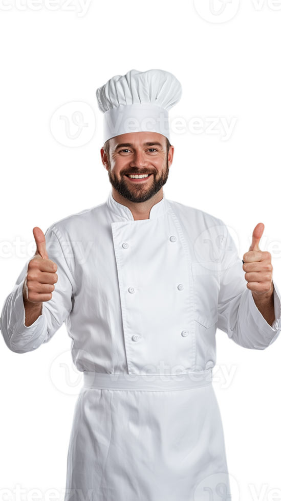 Smiling chef giving thumbs up in professional attire png