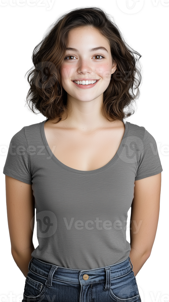 Smiling woman in casual outfit on transparent background png