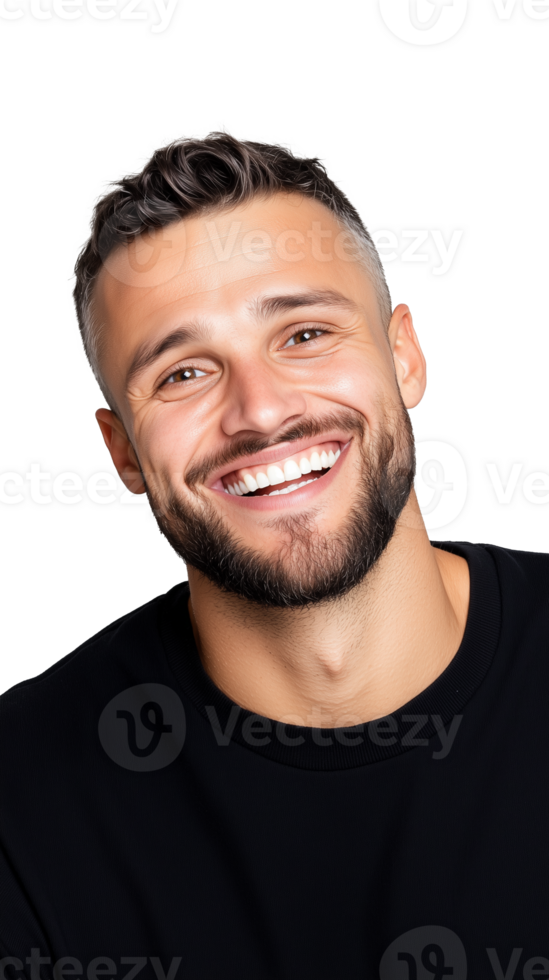 Smiling man with beard and short hair on transparent background png