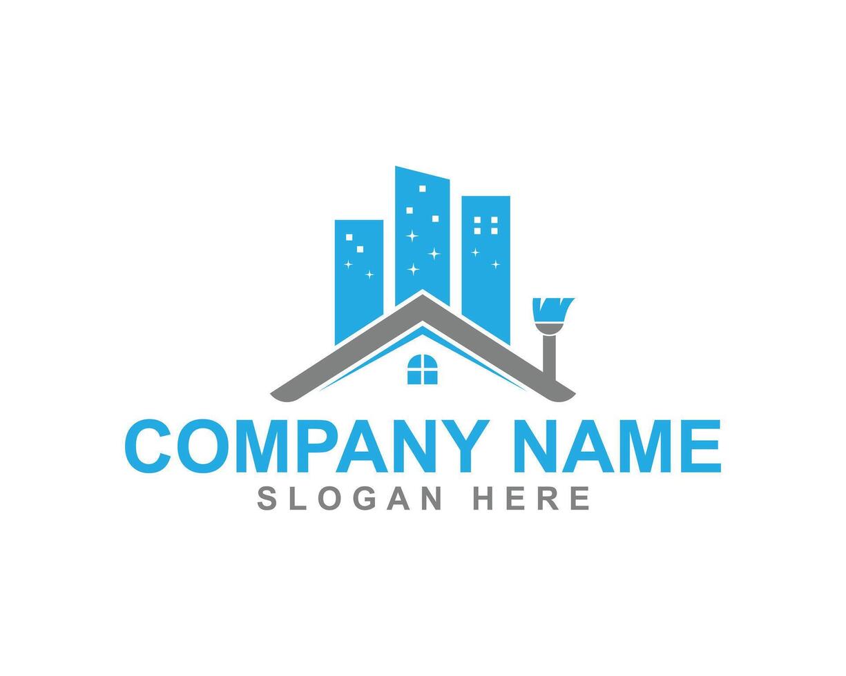 Minimalist Home and Building Cleaning Service Logo Design vector