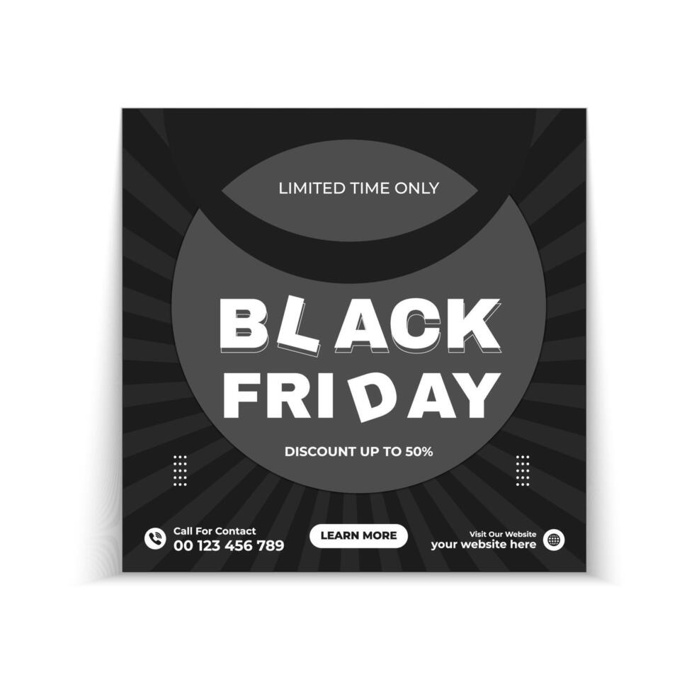 Black friday social media post banner template and sale discount square banner vector