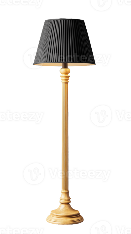 Elegant floor lamp with black shade on transparent background png