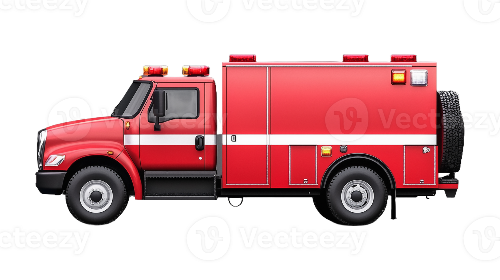 Red fire truck side view illustration on transparent background png