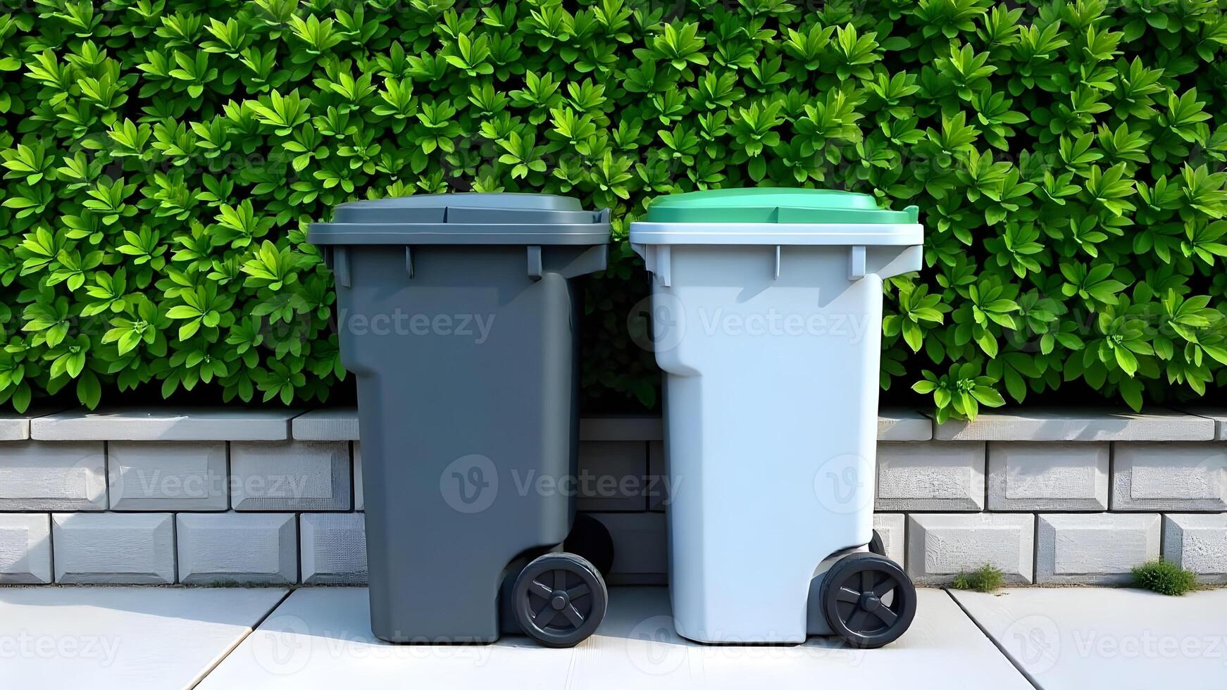 Trash and recycling bins in a residential setting photo