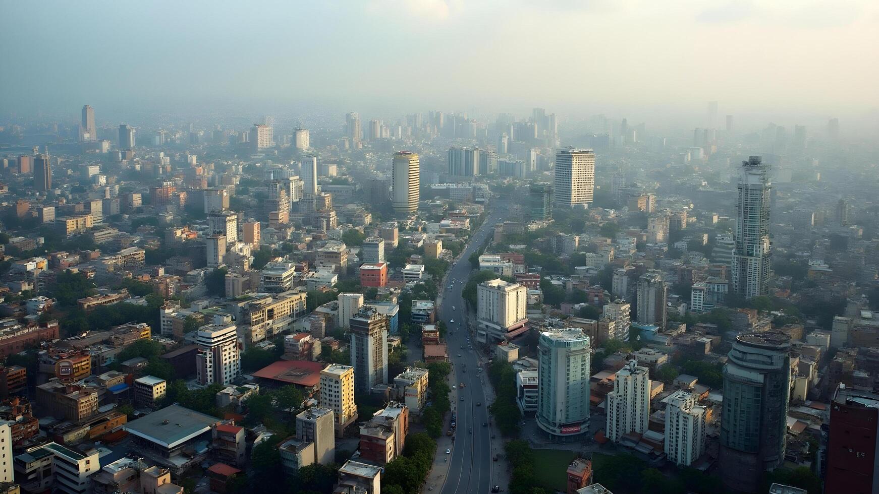 Aerial View of a Dense Cityscape at Dawn photo