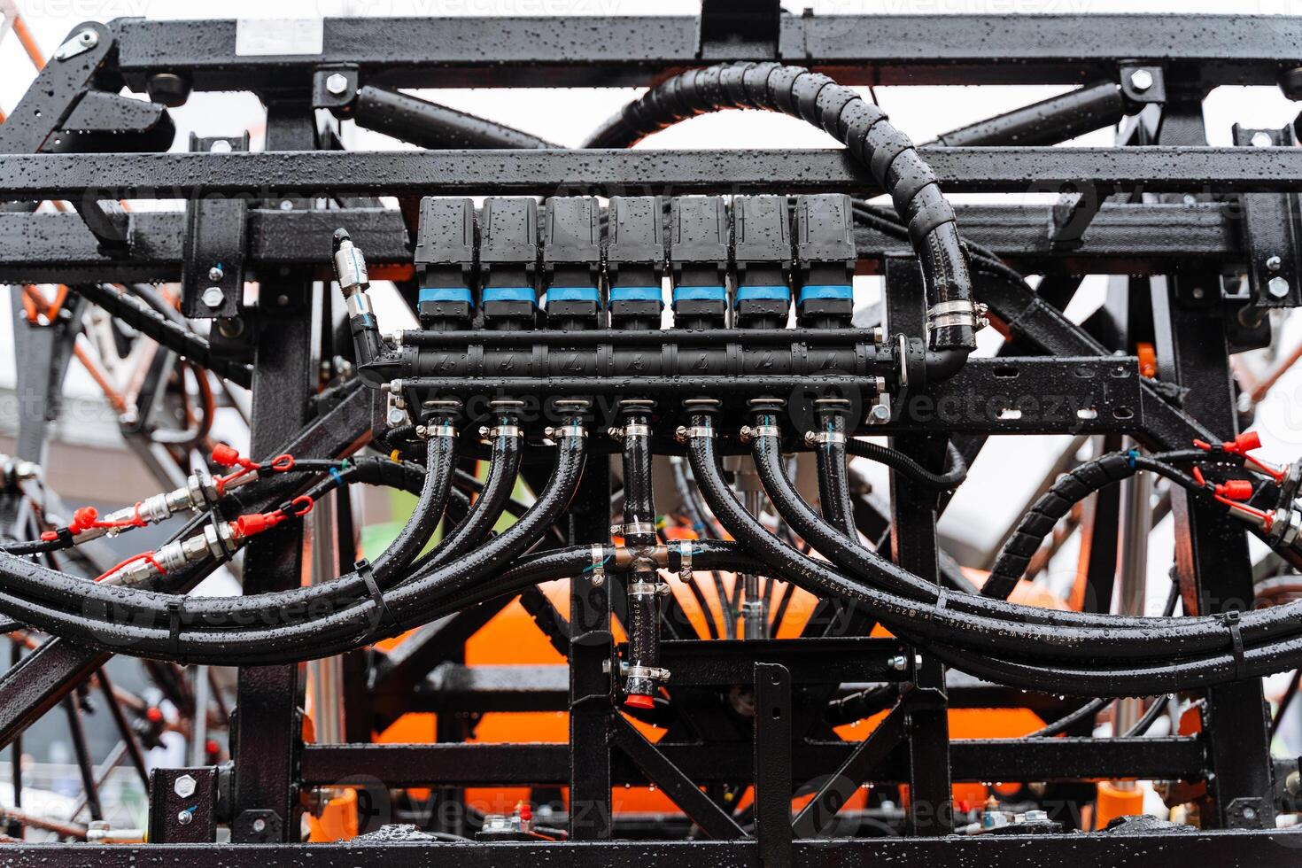 Close up of advanced engineering machine with intricate electronic wiring photo