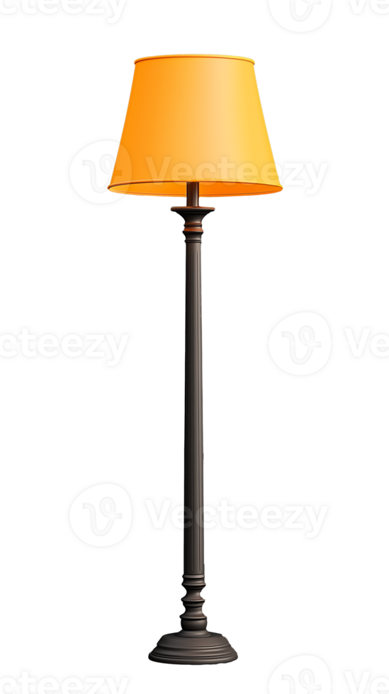 Elegant floor lamp with orange shade on transparent background png