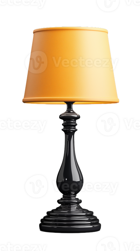 Elegant black table lamp with yellow shade on transparent background png