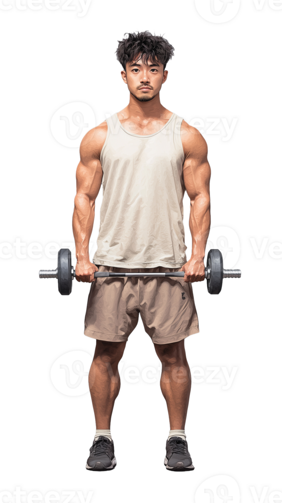 Muscular Man Lifting Dumbbells in Athletic Pose on Transparent Background png