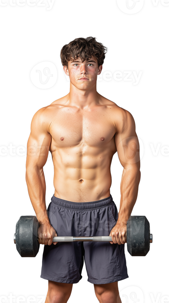 Muscular Man Lifting Dumbbell with Intense Focus png
