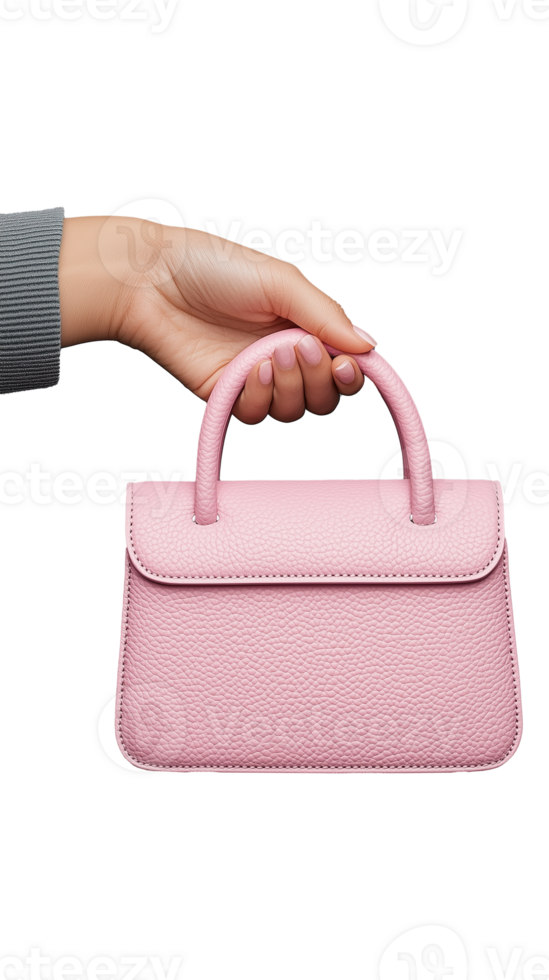 Pink Handbag Held Against Transparent Background png