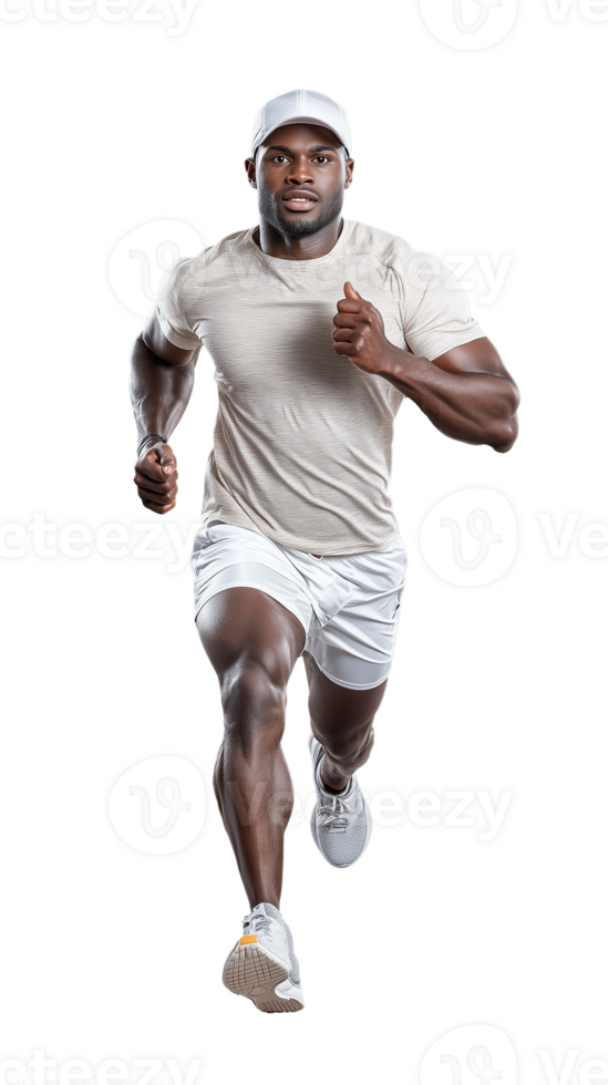 Dynamic athlete running with determination and focused energy png