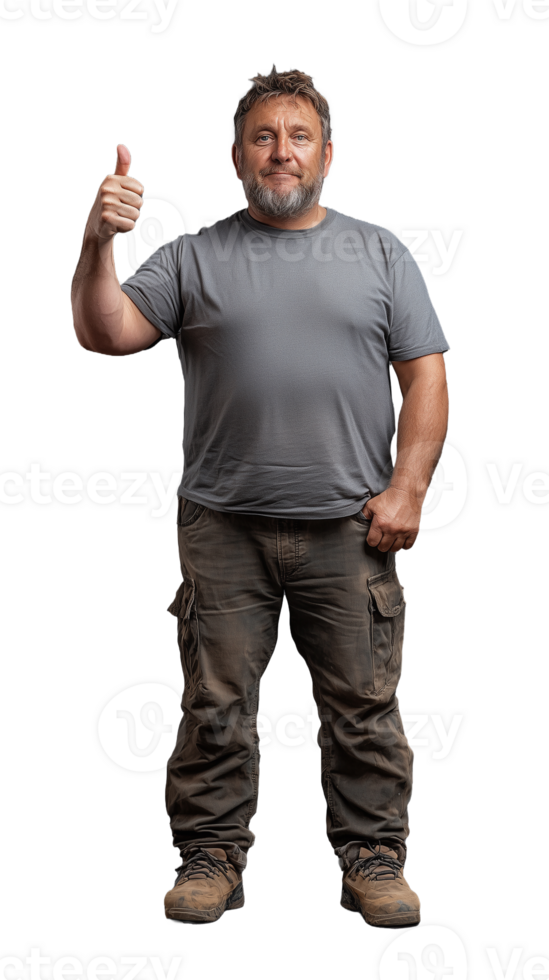 Middle-aged man giving thumbs up in casual attire png