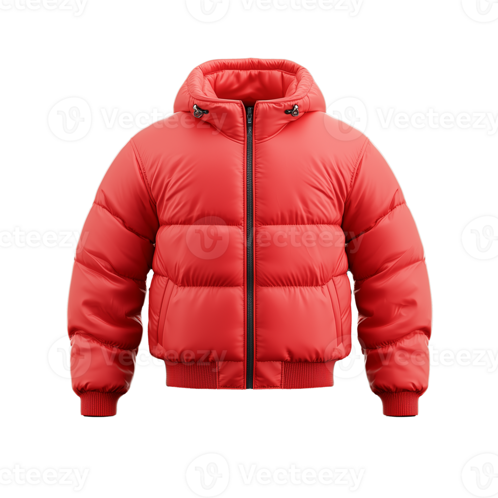 Red Puffer Jacket on Transparent Background png