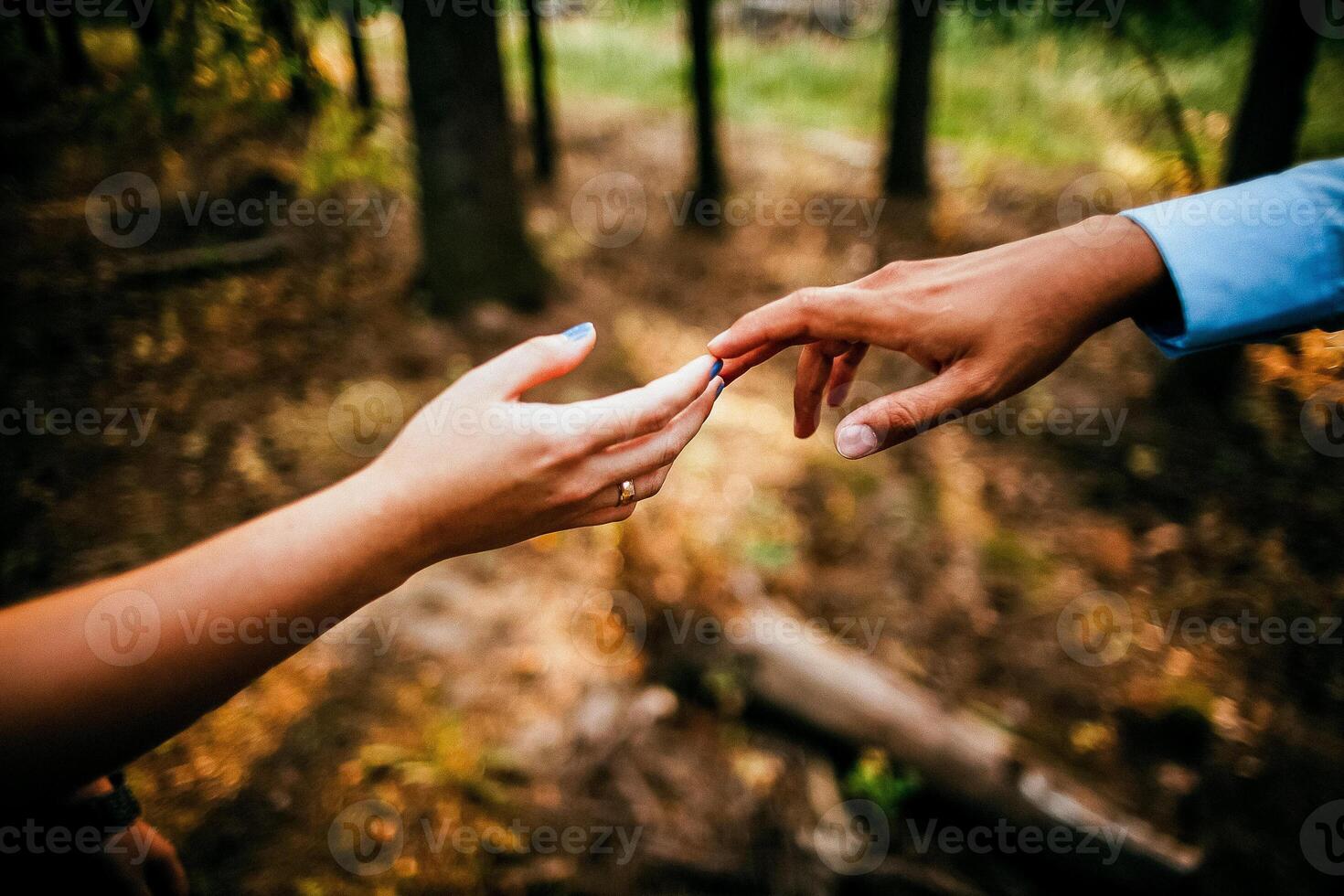 Close-up of a woman and a man holding out their hands, two people holding hands. The symbol is a sign of sincere feelings, a loved one. the concept of true friendship, outdoors photo