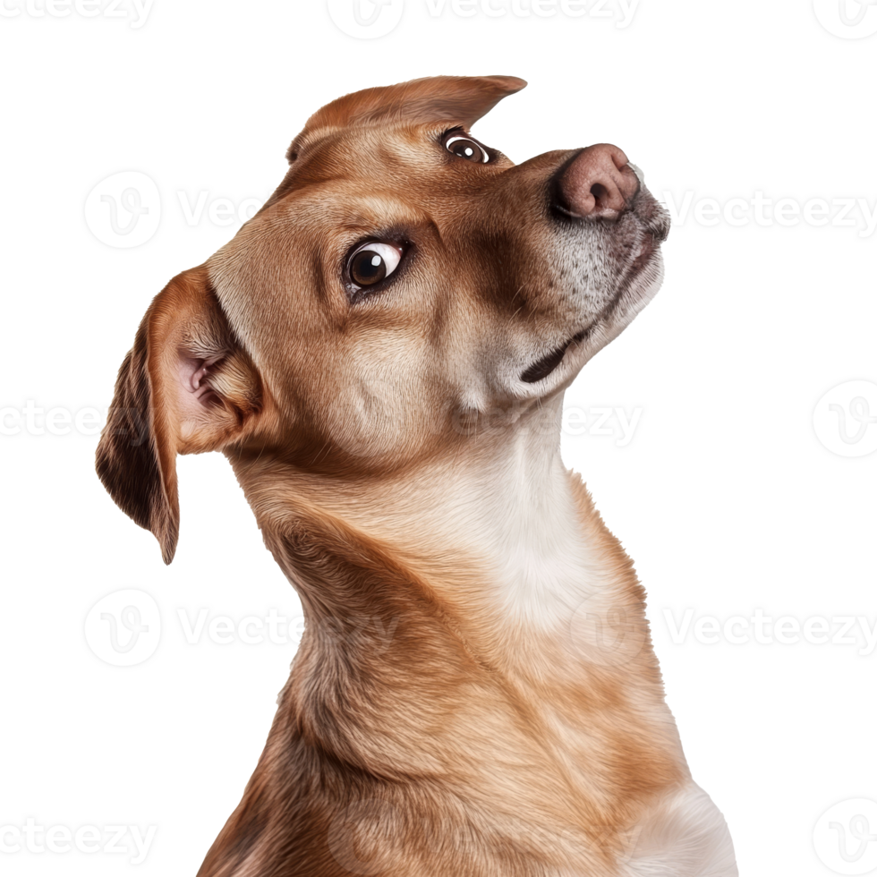 Playful dog displaying curious expression indoors png