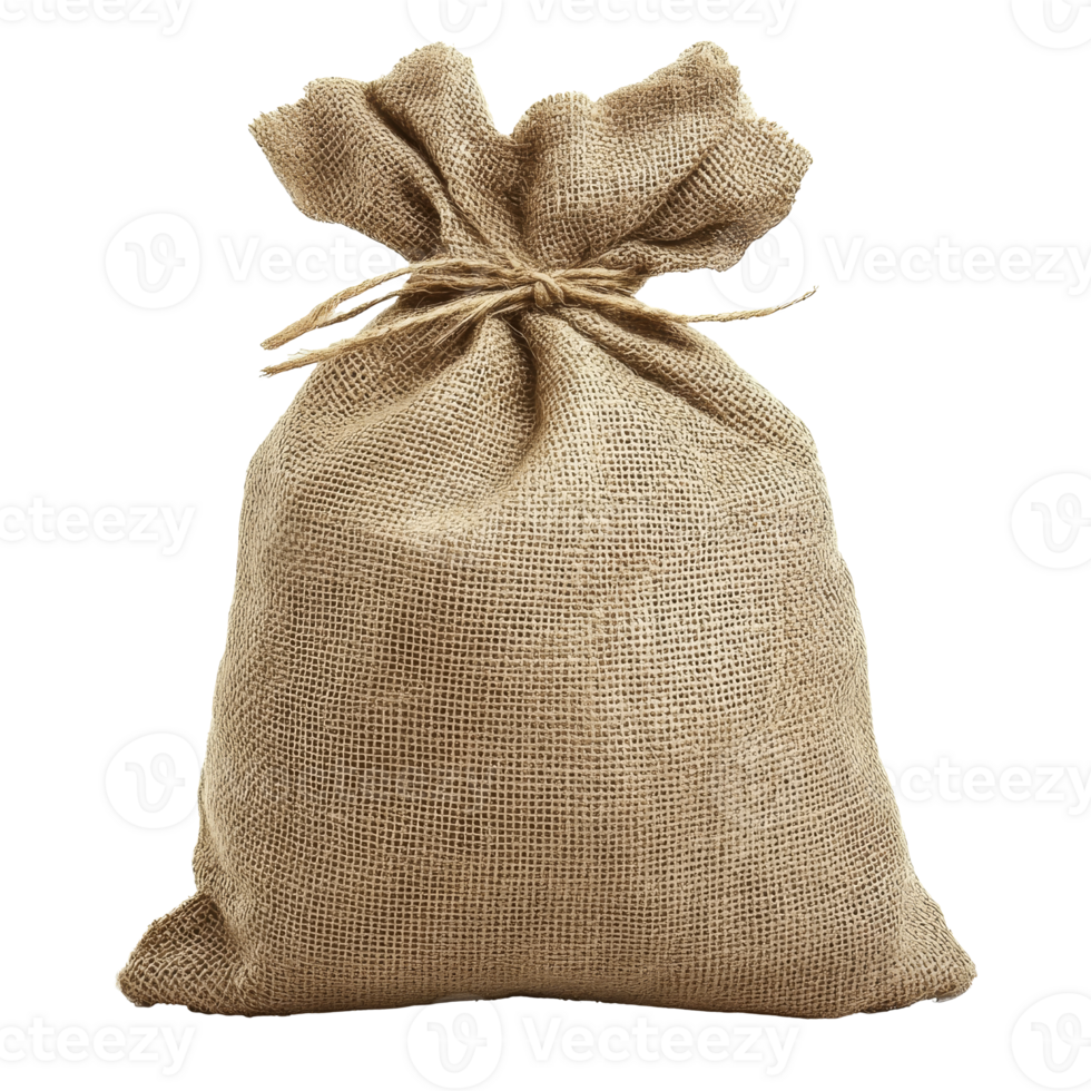 Burlap sack with twine on neutral bg png