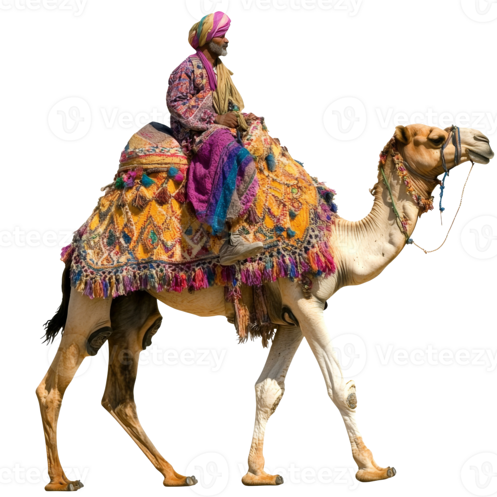 Colorful camel ride through the desert landscape png