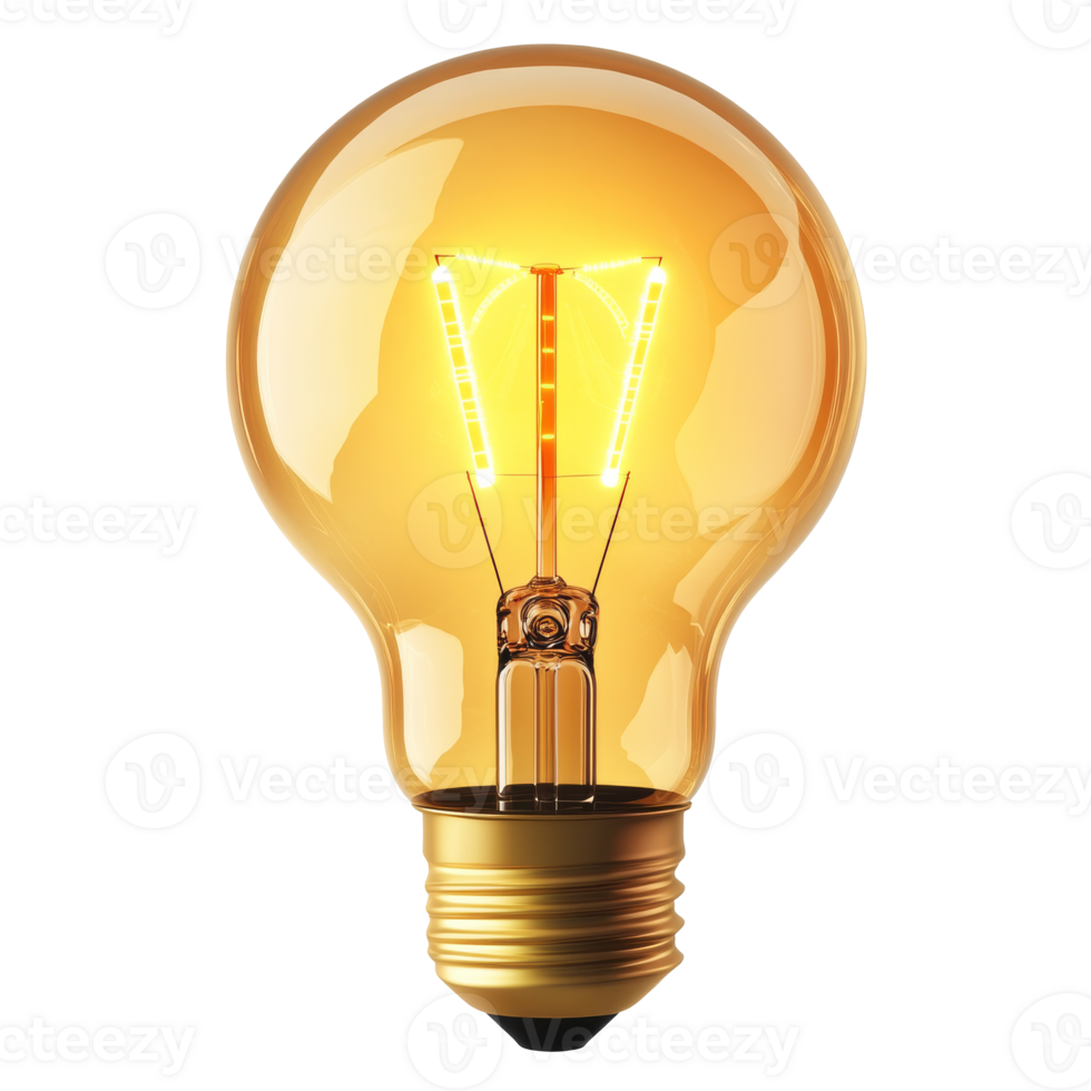 Bright vintage light bulb illuminates a warm glow png